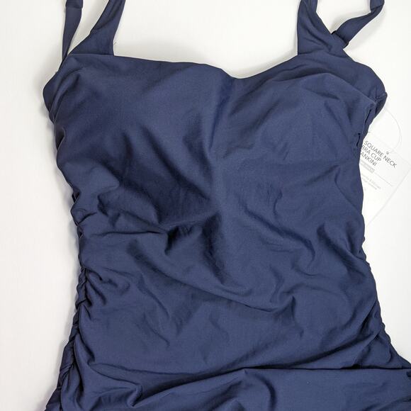 Athleta 32D DD navy blue Square Neck Bra Cup Tankini top swim bathing suit slim - Picture 5 of 5
